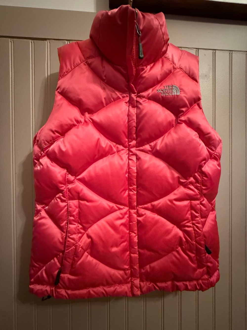 The North Face Pink Puffer Vest with Embroidered Logo